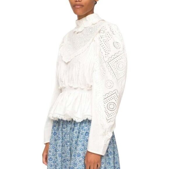 NWT Sea New York Vienne Eyelet Lace Open Back Cotton Blouse White Size 8 - Picture 4 of 15